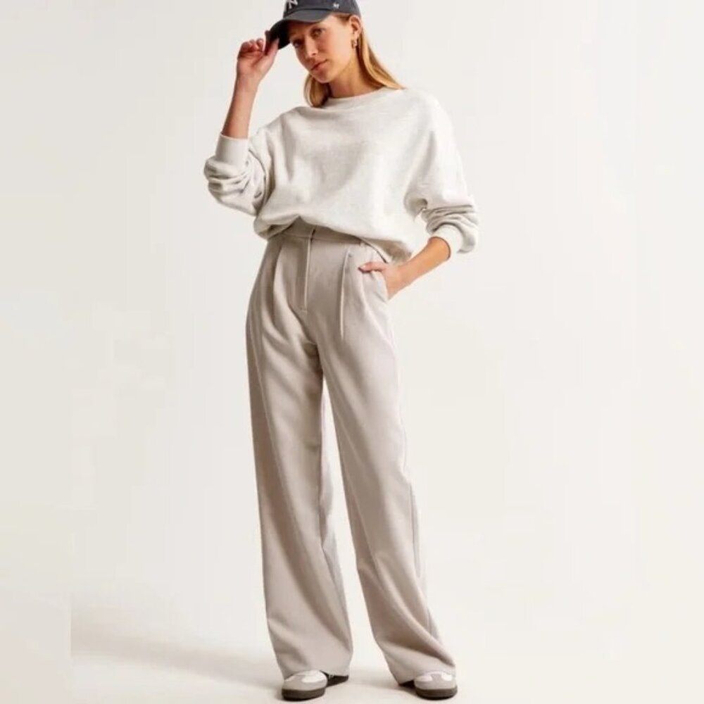 Abercrombie & Fitch Sloane Tailored Wide Leg Pant-Medium Taupe